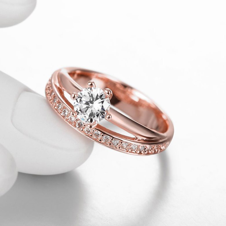 Wholesale New design creative diamond Romantic Rose Gold Round White CZ Ring TGGPR178 3
