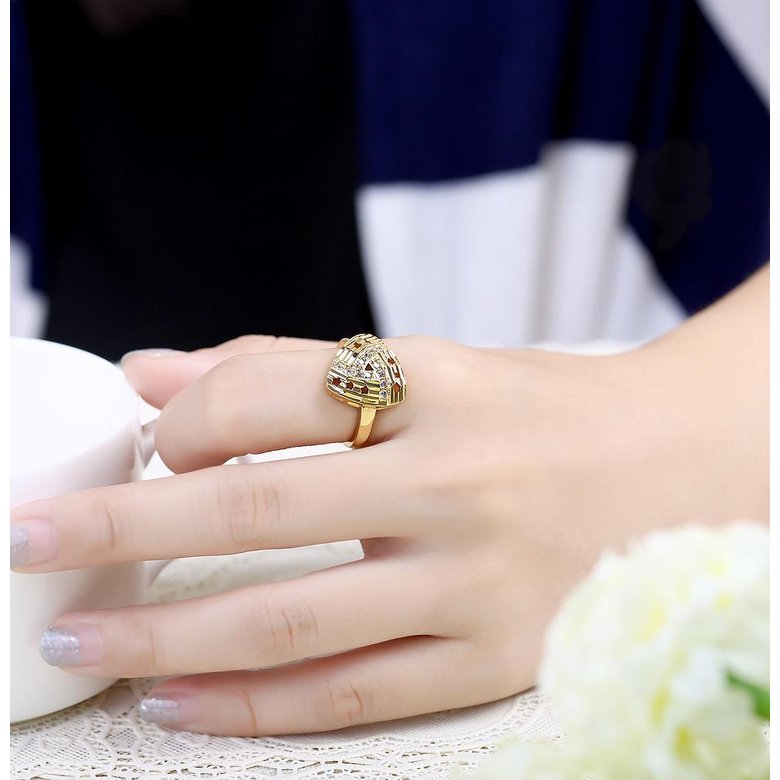 Wholesale Romantic 24K Gold Geometric White CZ Ring creative Diamond Fine Jewelry Wedding Anniversary Party for Girlfriend&Wife Gift TGGPR197 4