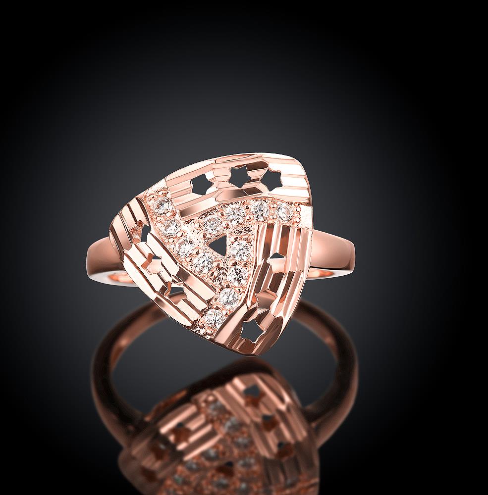 Wholesale Romantic rose  Gold Geometric White CZ Ring creative Diamond Fine Jewelry Wedding Anniversary Party for Girlfriend&Wife Gift TGGPR203 1