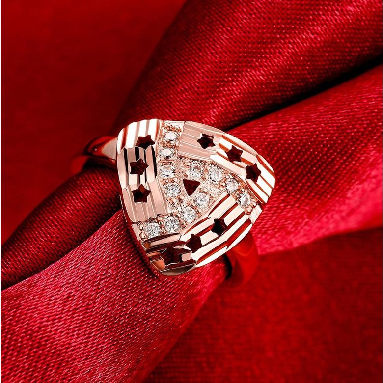 Wholesale Romantic rose  Gold Geometric White CZ Ring creative Diamond Fine Jewelry Wedding Anniversary Party for Girlfriend&Wife Gift TGGPR203 2
