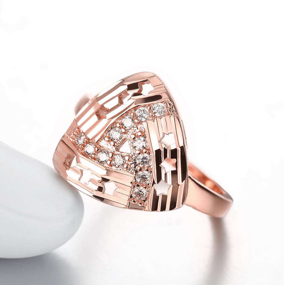 Wholesale Romantic rose  Gold Geometric White CZ Ring creative Diamond Fine Jewelry Wedding Anniversary Party for Girlfriend&Wife Gift TGGPR203 3