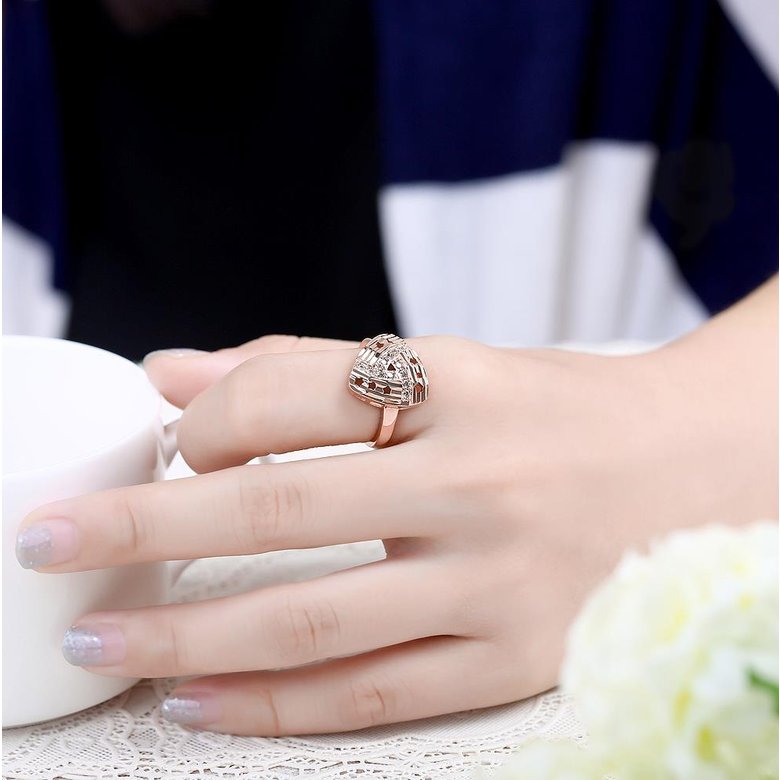 Wholesale Romantic rose  Gold Geometric White CZ Ring creative Diamond Fine Jewelry Wedding Anniversary Party for Girlfriend&Wife Gift TGGPR203 4