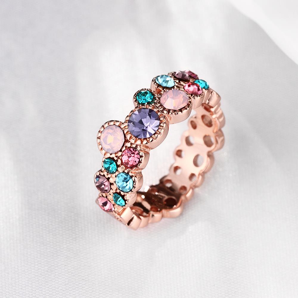 Wholesale Romantic Rose Gold Plant Multicolor Rhinestone Ring  for Women Girls Finger Ring Wedding Band Jewelry TGGPR014 0