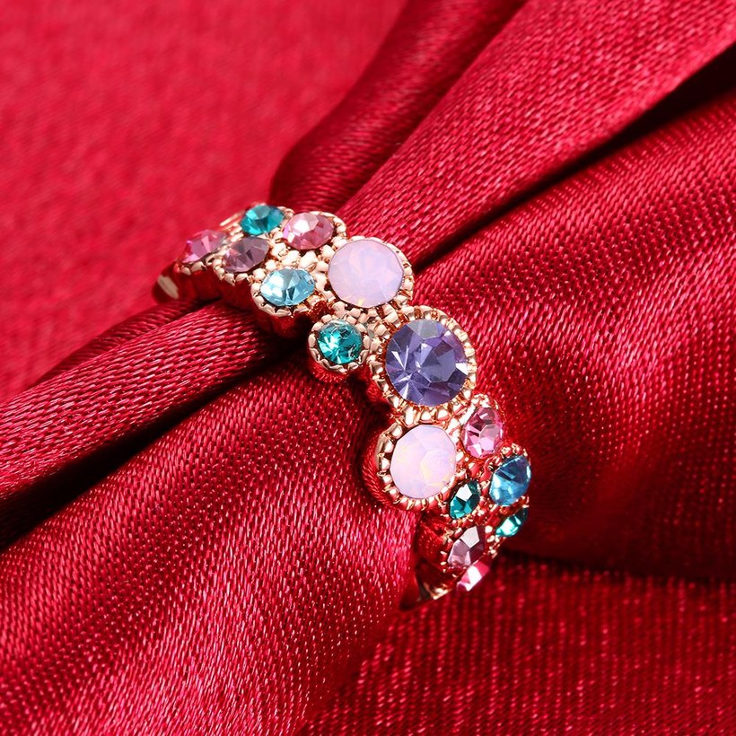 Wholesale Romantic Rose Gold Plant Multicolor Rhinestone Ring  for Women Girls Finger Ring Wedding Band Jewelry TGGPR014 1