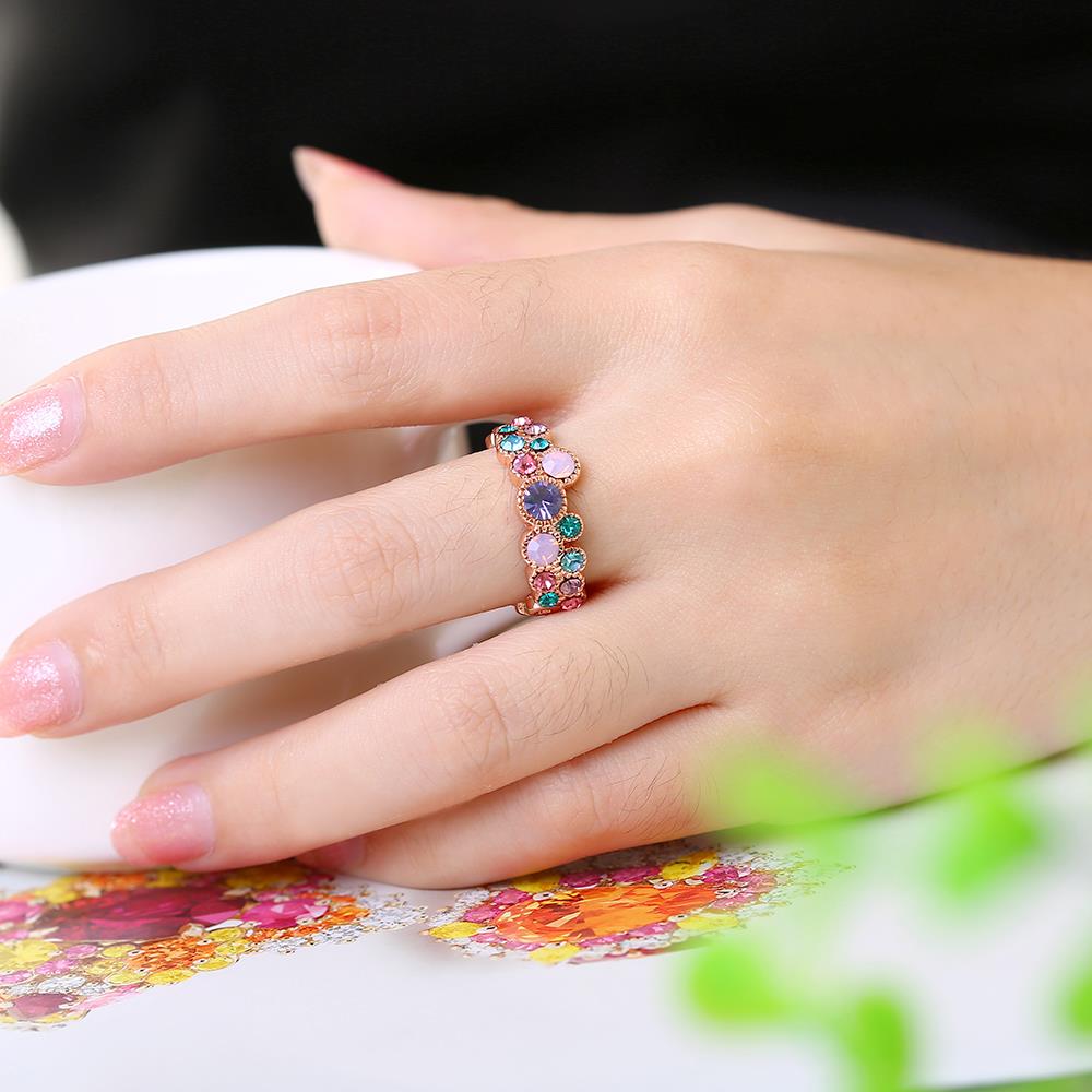 Wholesale Romantic Rose Gold Plant Multicolor Rhinestone Ring  for Women Girls Finger Ring Wedding Band Jewelry TGGPR014 2