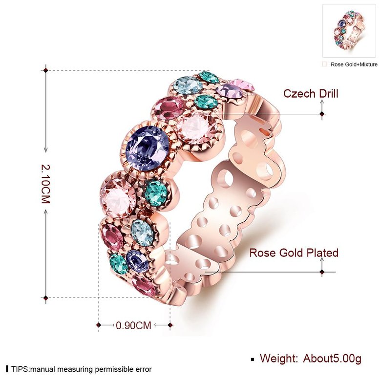 Wholesale Romantic Rose Gold Plant Multicolor Rhinestone Ring  for Women Girls Finger Ring Wedding Band Jewelry TGGPR014 3