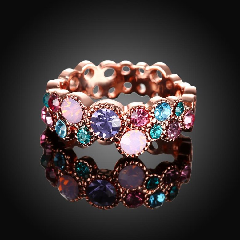 Wholesale Romantic Rose Gold Plant Multicolor Rhinestone Ring  for Women Girls Finger Ring Wedding Band Jewelry TGGPR014 4