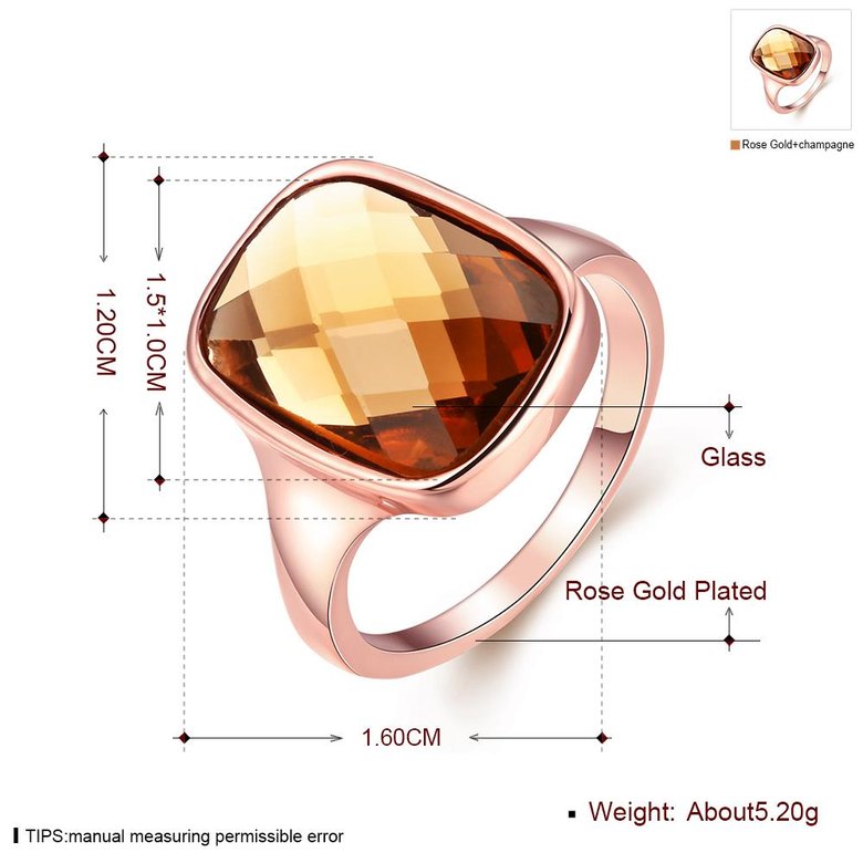 Wholesale Square Crystal Rings Champagne Rose Gold Color Cubic Zirconia Wedding Party Jewelry for Women Gift Drop shipping TGGPR017 0