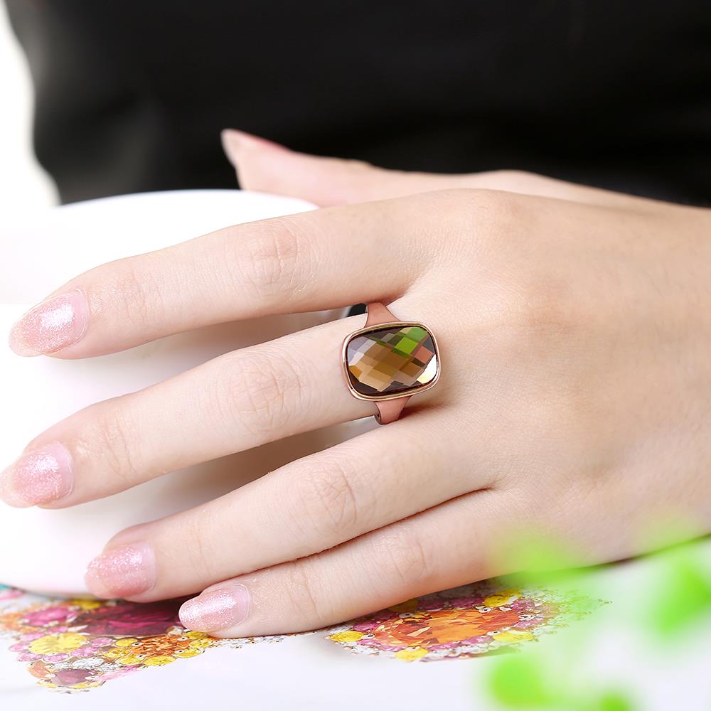 Wholesale Square Crystal Rings Champagne Rose Gold Color Cubic Zirconia Wedding Party Jewelry for Women Gift Drop shipping TGGPR017 4