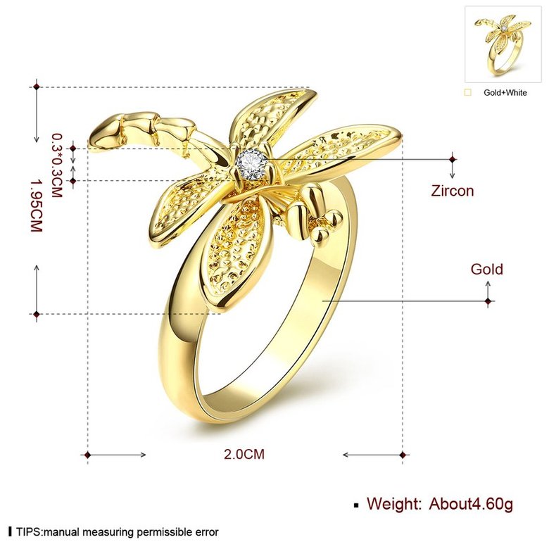 Wholesale Trendy 24K Gold Romantic Beautiful Lovely Dragonfly Insect  White CZ Ring TGGPR020 0