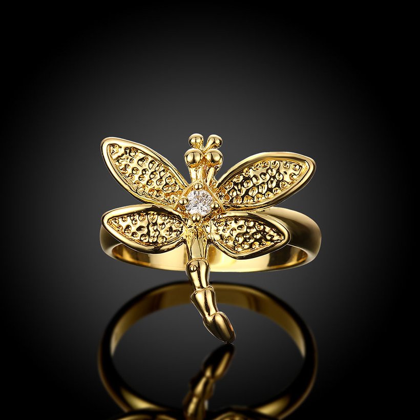 Wholesale Trendy 24K Gold Romantic Beautiful Lovely Dragonfly Insect  White CZ Ring TGGPR020 1