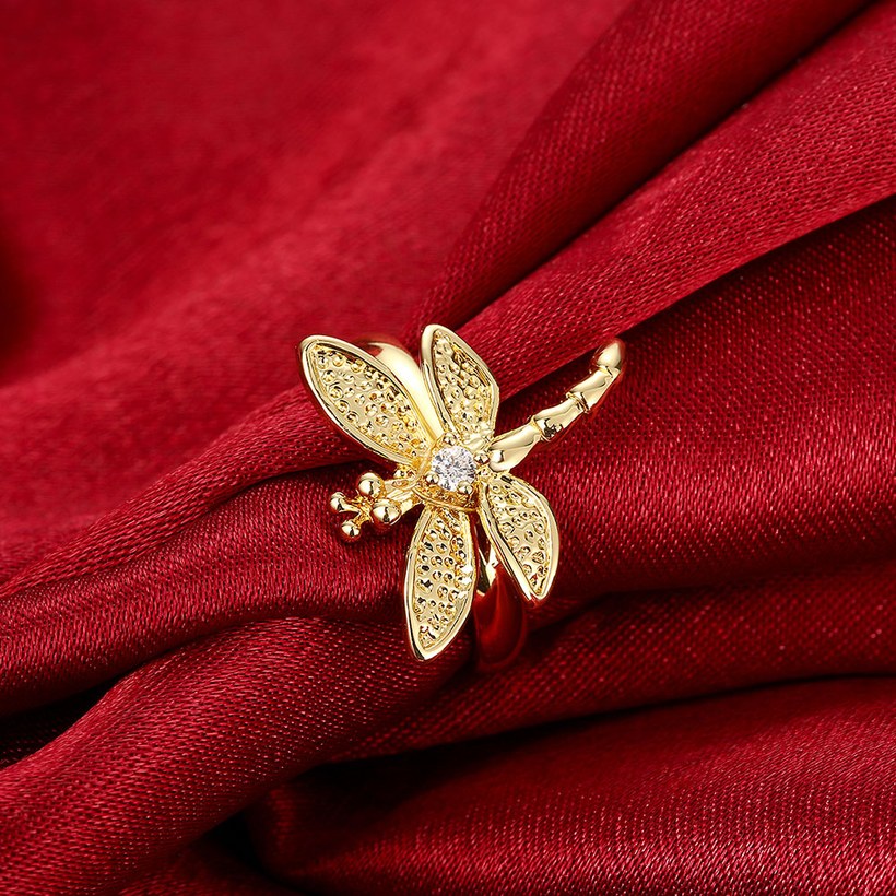 Wholesale Trendy 24K Gold Romantic Beautiful Lovely Dragonfly Insect  White CZ Ring TGGPR020 2