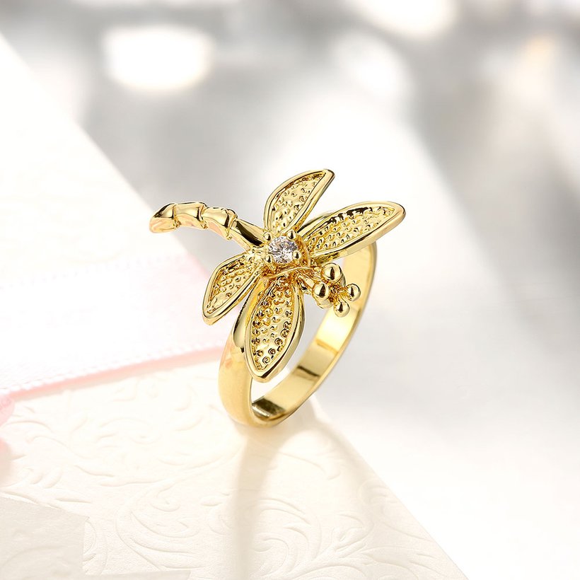 Wholesale Trendy 24K Gold Romantic Beautiful Lovely Dragonfly Insect  White CZ Ring TGGPR020 4
