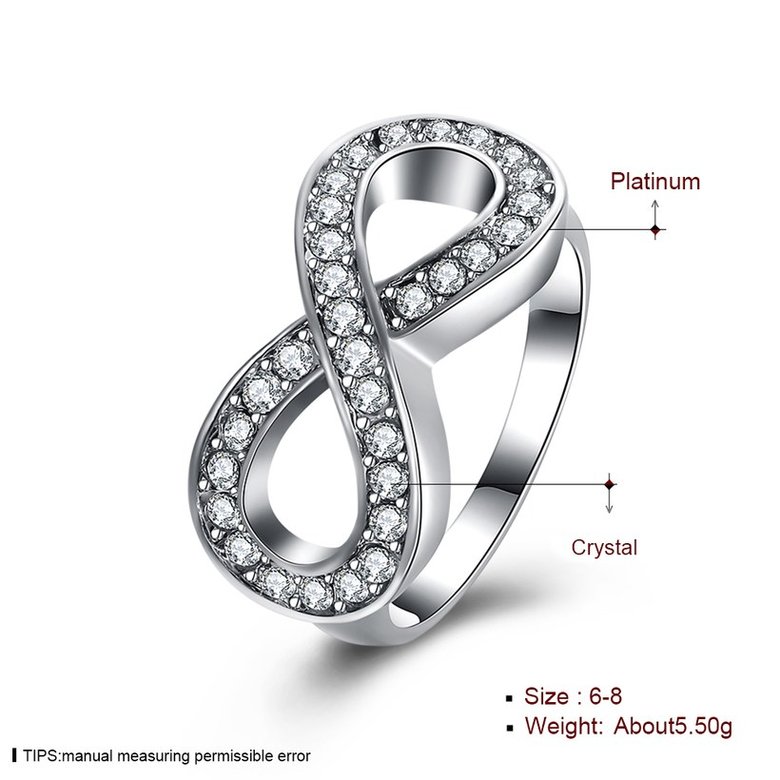 Wholesale Hot sale Jewelry Infinity 8 Symbol Trendy Imitation Rhodium Geometric White Crystal Ring TGGPR140 0