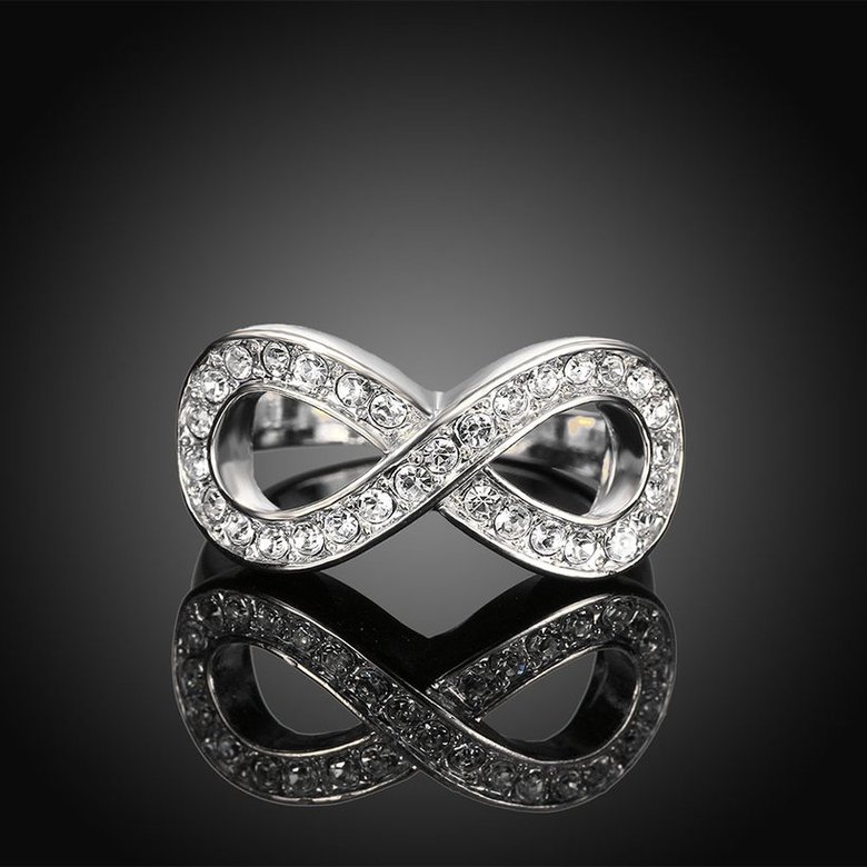 Wholesale Hot sale Jewelry Infinity 8 Symbol Trendy Imitation Rhodium Geometric White Crystal Ring TGGPR140 1