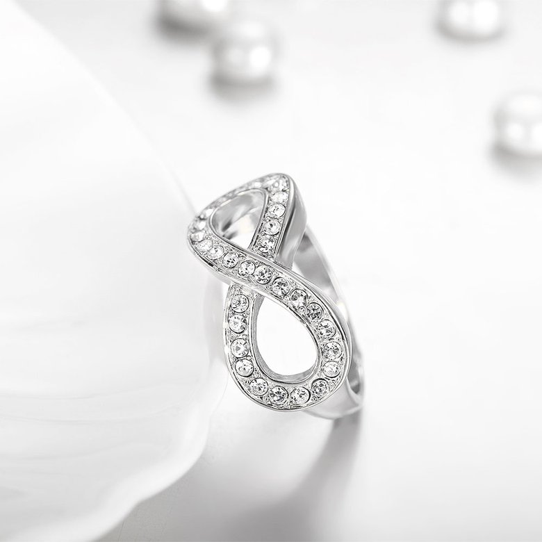 Wholesale Hot sale Jewelry Infinity 8 Symbol Trendy Imitation Rhodium Geometric White Crystal Ring TGGPR140 2