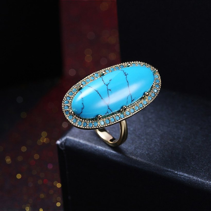 Wholesale jewelry from China Charms Natural Turquoise Rings 18K gold Women's Vintage Anniversary Party Gifts TGNSR032 2