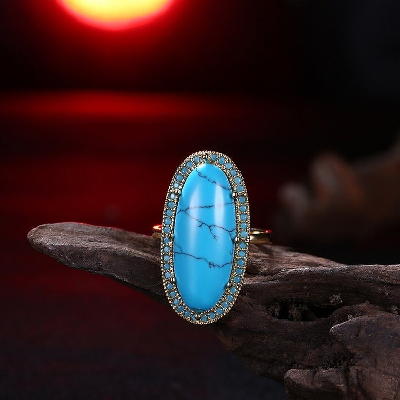 Wholesale jewelry from China Charms Natural Turquoise Rings 18K gold Women's Vintage Anniversary Party Gifts TGNSR032 3