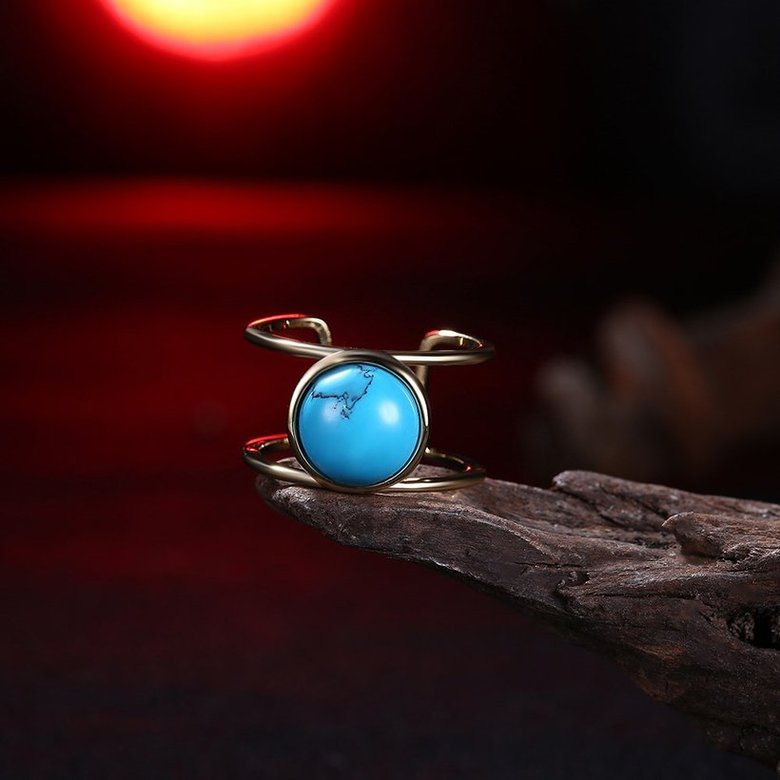 Wholesale New Fashion round Natural Turquoise Rings Women's Silver open Ring Vintage Fine Jewelry for Anniversary Gifts TGNSR038 0