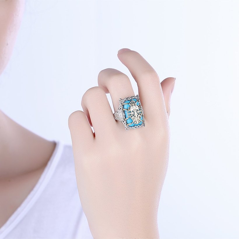 Wholesale Trendy luxury  Bohemian square Natural Stone Kallaite Ring spider silver color for Women Vintage Jewelry for Anniversary Wedding TGNSR040 0