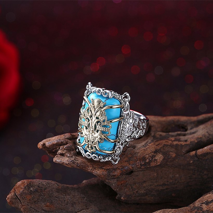 Wholesale Trendy luxury  Bohemian square Natural Stone Kallaite Ring spider silver color for Women Vintage Jewelry for Anniversary Wedding TGNSR040 1