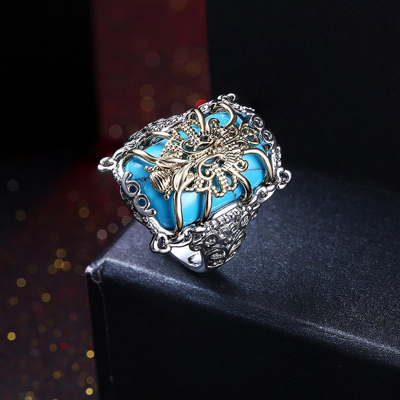 Wholesale Trendy luxury  Bohemian square Natural Stone Kallaite Ring spider silver color for Women Vintage Jewelry for Anniversary Wedding TGNSR040 2