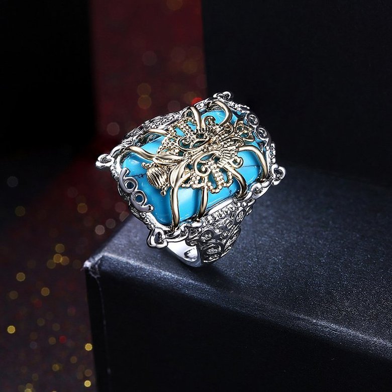 Wholesale Trendy luxury  Bohemian square Natural Stone Kallaite Ring spider silver color for Women Vintage Jewelry for Anniversary Wedding TGNSR040 2