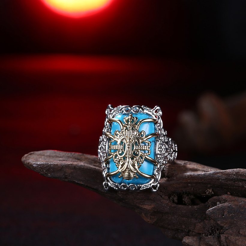 Wholesale Trendy luxury  Bohemian square Natural Stone Kallaite Ring spider silver color for Women Vintage Jewelry for Anniversary Wedding TGNSR040 3