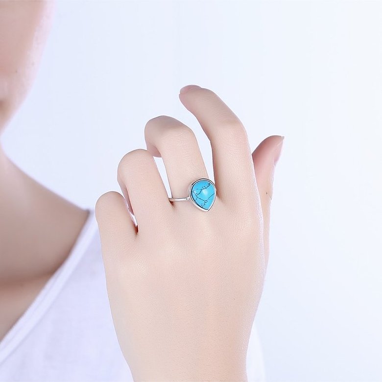 Wholesale Elegant Simple water drop Turquoise Rings for Women Girls Silver color Fine Jewelry Anniversary Engagement Party Gift TGNSR005 0