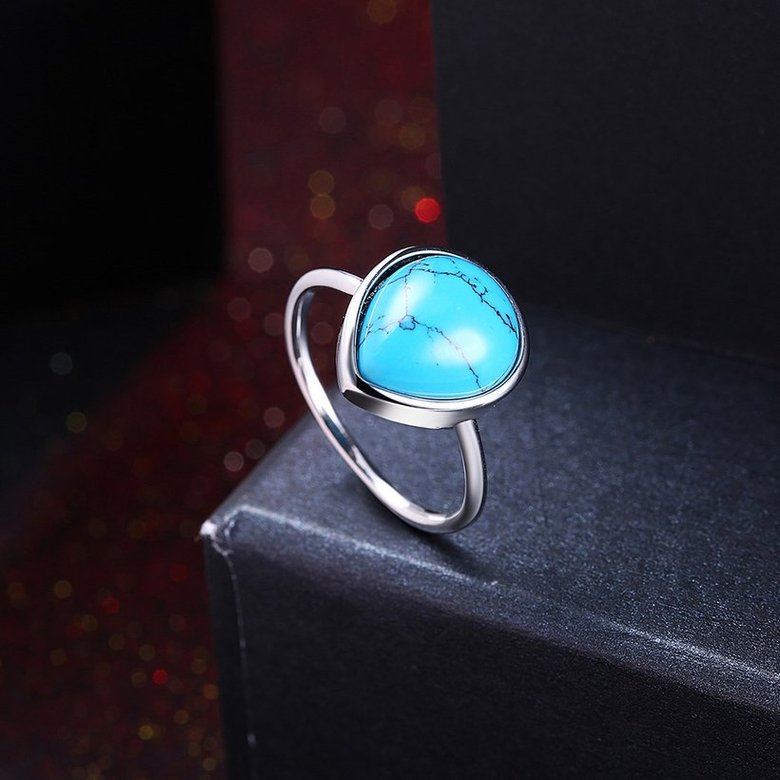 Wholesale Elegant Simple water drop Turquoise Rings for Women Girls Silver color Fine Jewelry Anniversary Engagement Party Gift TGNSR005 1