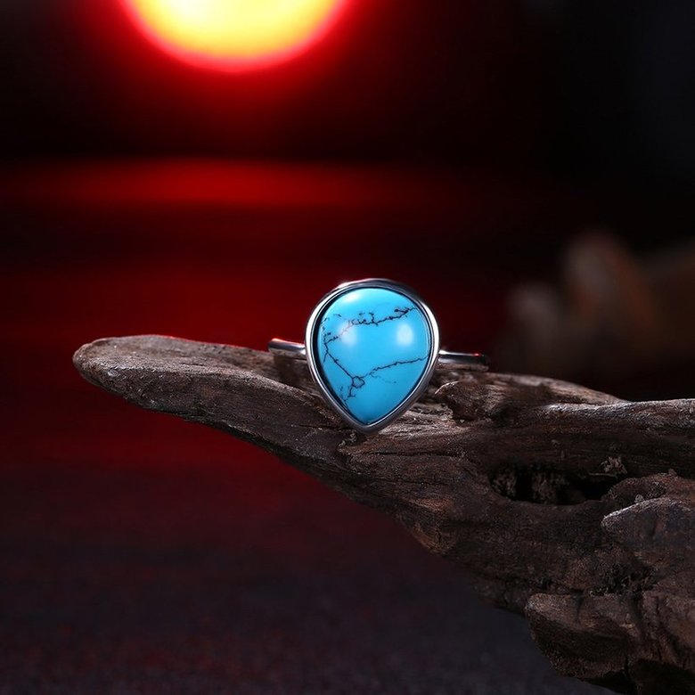 Wholesale Elegant Simple water drop Turquoise Rings for Women Girls Silver color Fine Jewelry Anniversary Engagement Party Gift TGNSR005 2