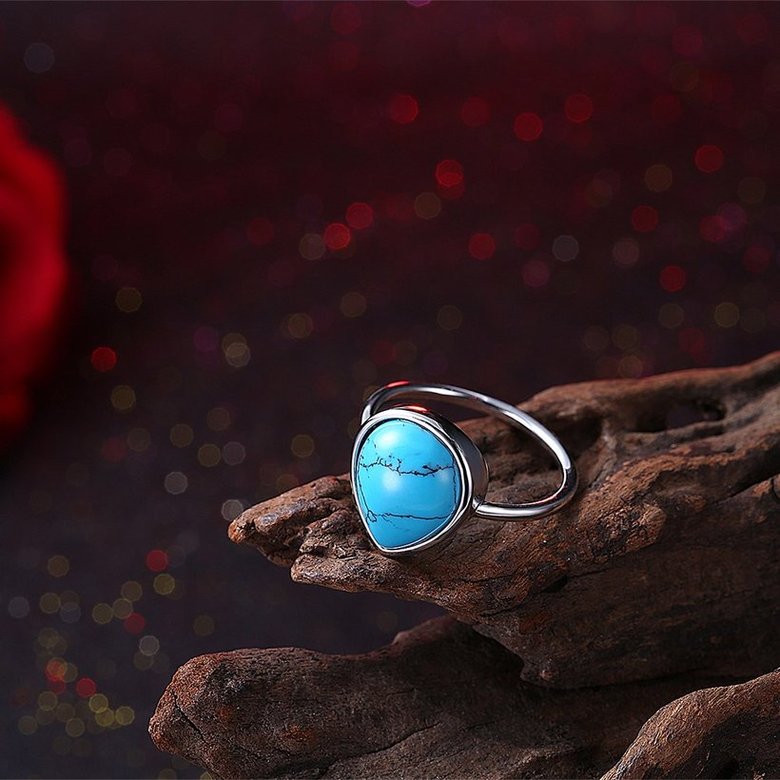 Wholesale Elegant Simple water drop Turquoise Rings for Women Girls Silver color Fine Jewelry Anniversary Engagement Party Gift TGNSR006 0