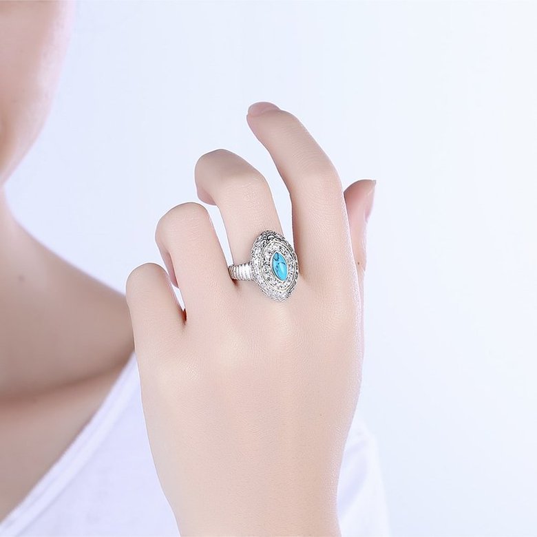 Wholesale Trendy luxury  Bohemian oval Natural Stone Kallaite Ring Silver Rings for Women Vintage Jewelry for Anniversary Wedding  TGNSR007 0
