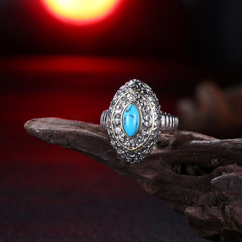 Wholesale Trendy luxury  Bohemian oval Natural Stone Kallaite Ring Silver Rings for Women Vintage Jewelry for Anniversary Wedding  TGNSR007 2
