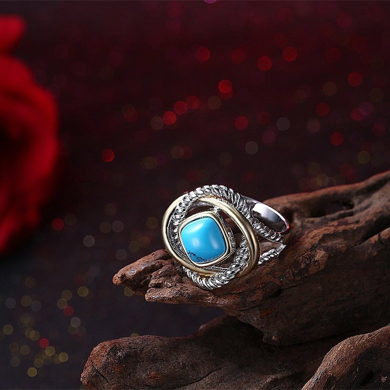 Wholesale Vintage Trendy big square shape Turquoises Rings for Women Gifts Party Wedding Jewelry TGNSR012 0