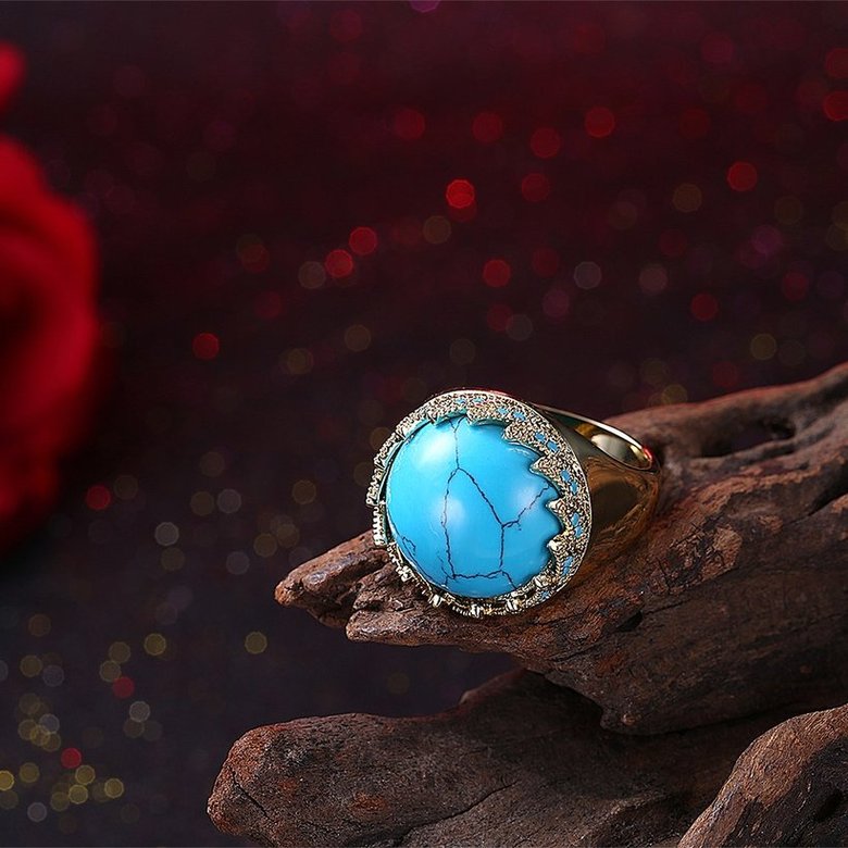 Wholesale Vintage gold Wide Big round Natural Turquoises Rings For women Bohemian Boho Jewelry goldfriend Gifts TGNSR024 1