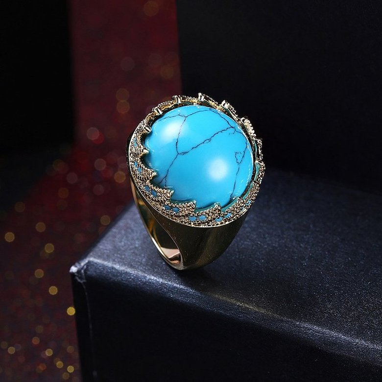 Wholesale Vintage gold Wide Big round Natural Turquoises Rings For women Bohemian Boho Jewelry goldfriend Gifts TGNSR024 2