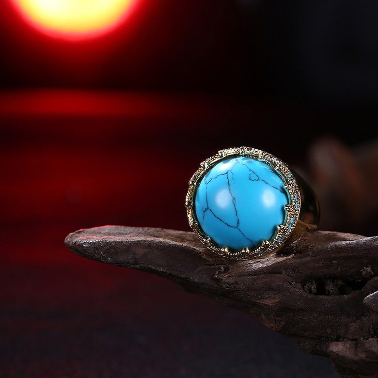 Wholesale Vintage gold Wide Big round Natural Turquoises Rings For women Bohemian Boho Jewelry goldfriend Gifts TGNSR024 3