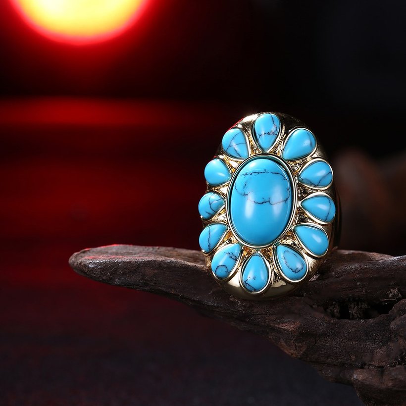 Wholesale Vintage 18K gold Wide Big Natural Turquoises Rings For women Bohemian Boho Jewelry goldfriend Gifts TGNSR025 3