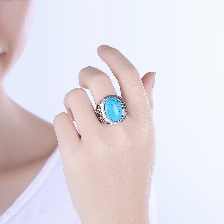 Wholesale Fashion Oval High Quality Natural Turquoise Rings for Women Silver color hollow heart shape Trendy Jewelry Gifts TGNSR026 0
