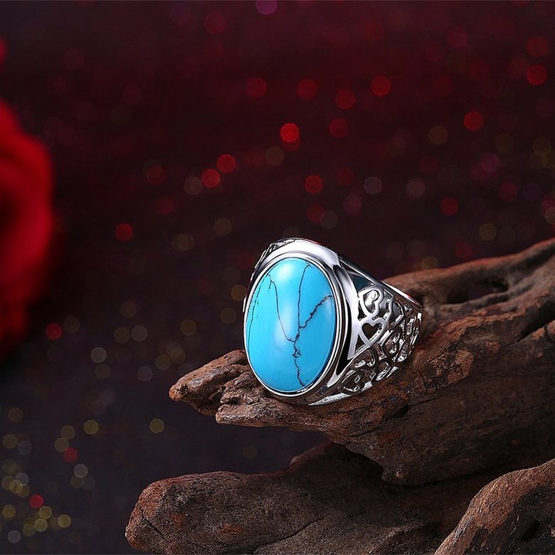 Wholesale Fashion Oval High Quality Natural Turquoise Rings for Women Silver color hollow heart shape Trendy Jewelry Gifts TGNSR026 1