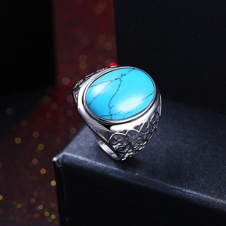 Wholesale Fashion Oval High Quality Natural Turquoise Rings for Women Silver color hollow heart shape Trendy Jewelry Gifts TGNSR026 2
