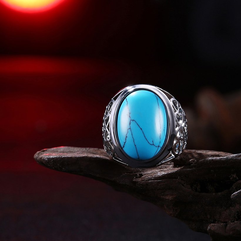Wholesale Fashion Oval High Quality Natural Turquoise Rings for Women Silver color hollow heart shape Trendy Jewelry Gifts TGNSR026 3