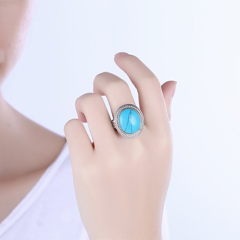Wholesale Fashion Oval High Quality Natural Turquoise Rings for Women Silver color Trendy Jewelry  Gifts TGNSR027 0