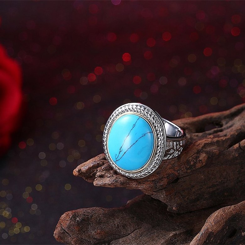 Wholesale Fashion Oval High Quality Natural Turquoise Rings for Women Silver color Trendy Jewelry  Gifts TGNSR027 1
