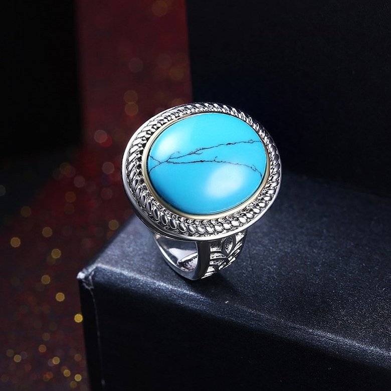 Wholesale Fashion Oval High Quality Natural Turquoise Rings for Women Silver color Trendy Jewelry  Gifts TGNSR027 2