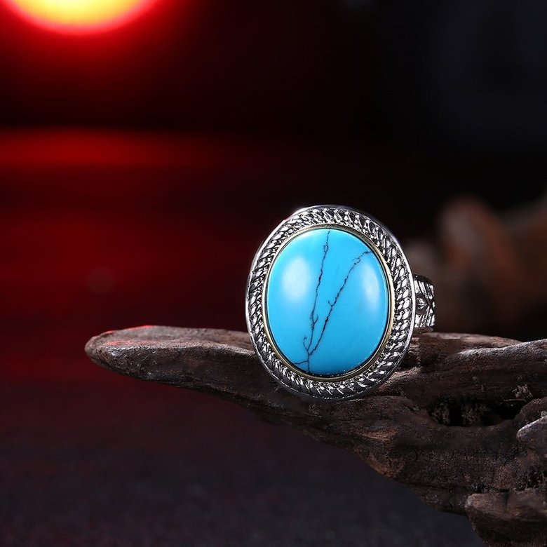 Wholesale Fashion Oval High Quality Natural Turquoise Rings for Women Silver color Trendy Jewelry  Gifts TGNSR027 3