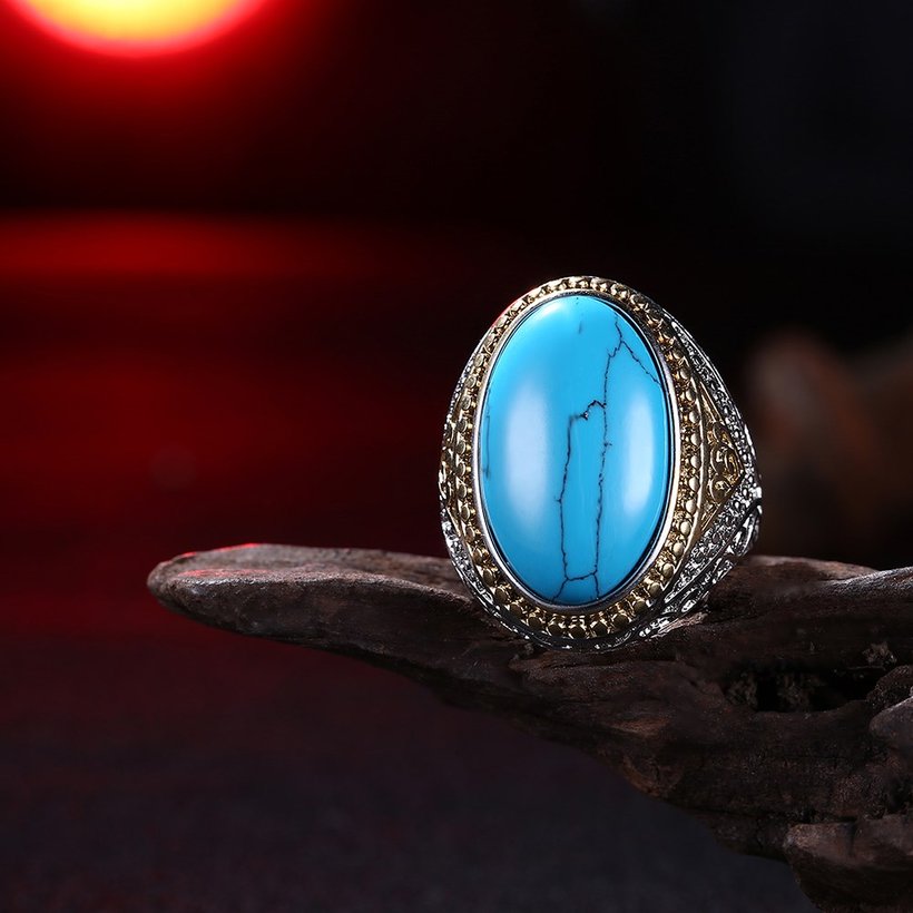 Wholesale Fashion Oval High Quality Natural Turquoise Rings for Women Silver color Trendy Jewelry  Gifts TGNSR028 3