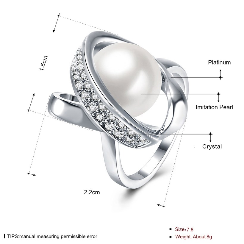Wholesale Romantic Platinum Round White pearl zircon Ring Beautiful Shinning Party weddingJewelry TGPR016 1