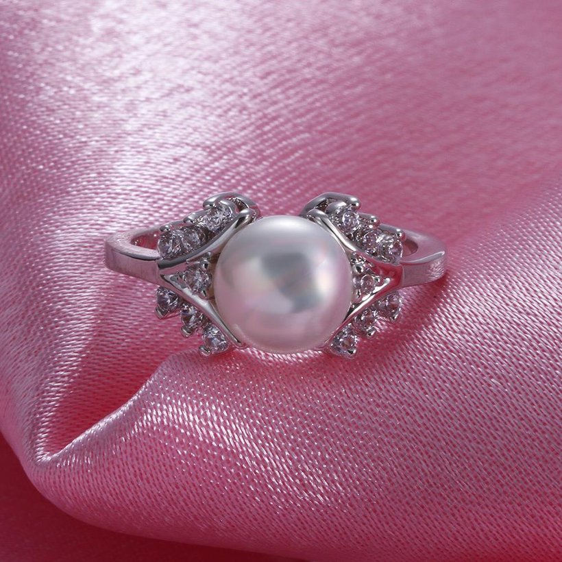 Wholesale Fashion Romantic Platinum rings Natural white Pearl Retro Good Quality Ring For Women wedding ball jewelry Drop Shipping TGPR010 1